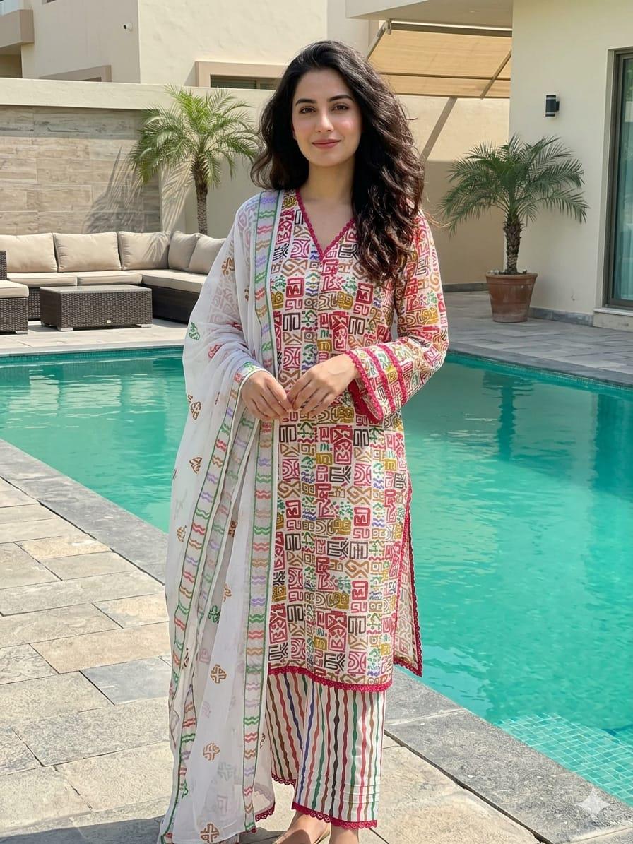 Mosaic Bloom | Premium 3-Piece Lawn Suit