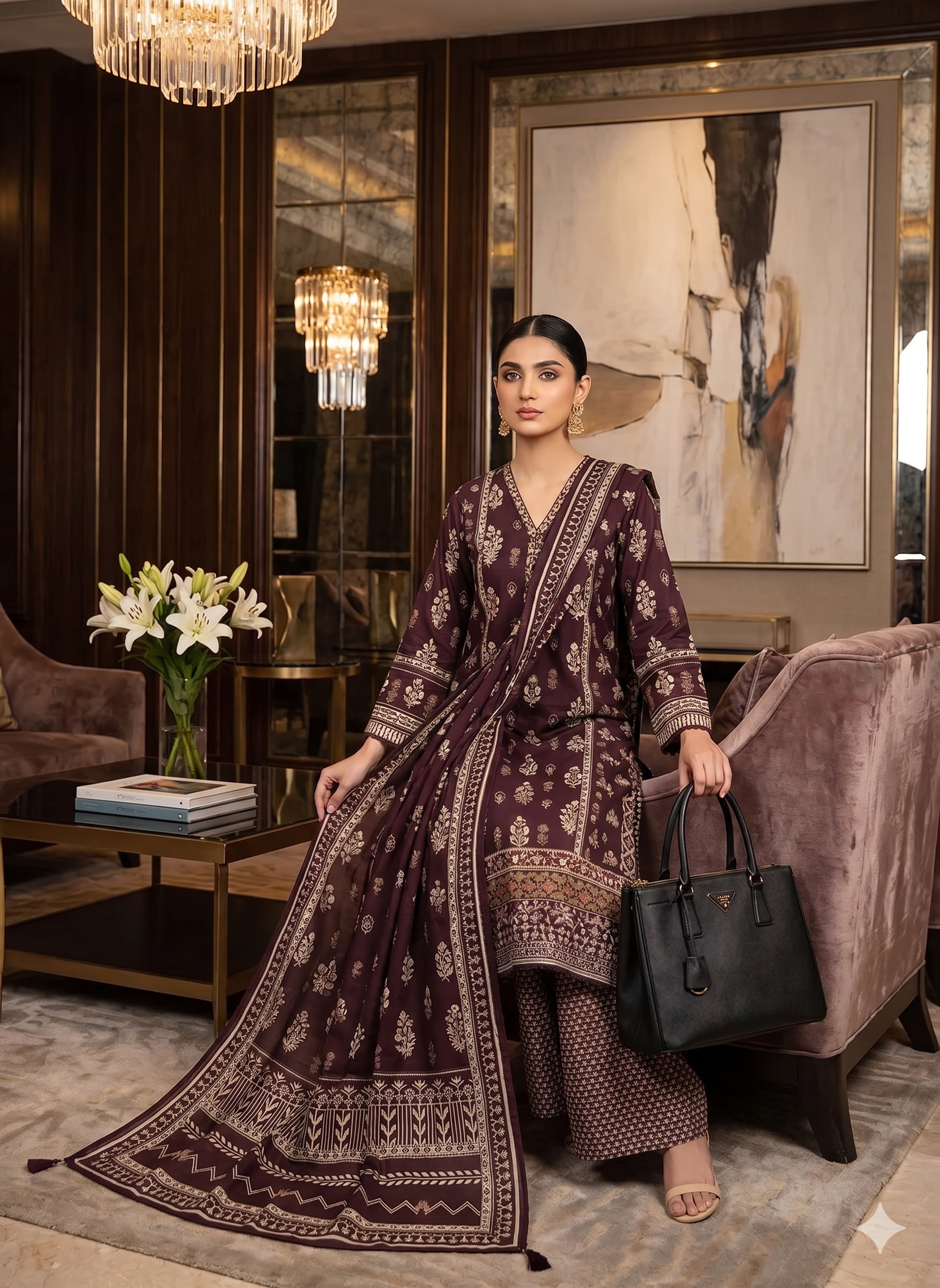 Velvet Wine Unstitched 3PC